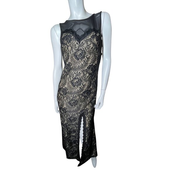 Women's MIUSOL Small Elegant Black Dress Floral Lace overlay Sleeveless S Maxi D - Picture 1 of 16
